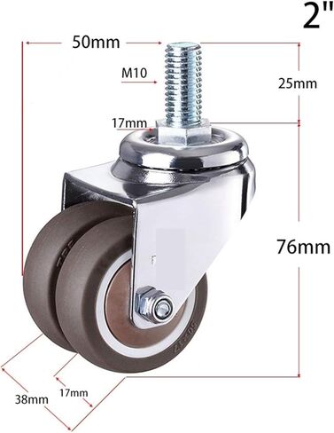 4Pcs/Set Heavy Duty Swivel Stem Rubber Caster Wheels M10 X 25mm Locking Casters 50mm(Set 2) in Saudi Arabia
