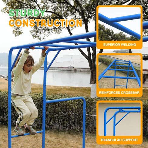 Outdoor Monkey Bar Set with Climbing Frame, Gymnastics bars, Playground Sets for Backyards, Metal Monkey Bars for Kids Age 3 and Up, Backyard Playground Set with Powder Coated Steel, Green in Saudi Arabia