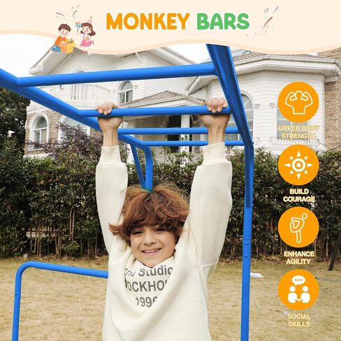 Outdoor Monkey Bar Set with Climbing Frame, Gymnastics bars, Playground Sets for Backyards, Metal Monkey Bars for Kids Age 3 and Up, Backyard Playground Set with Powder Coated Steel, Green in Saudi Arabia