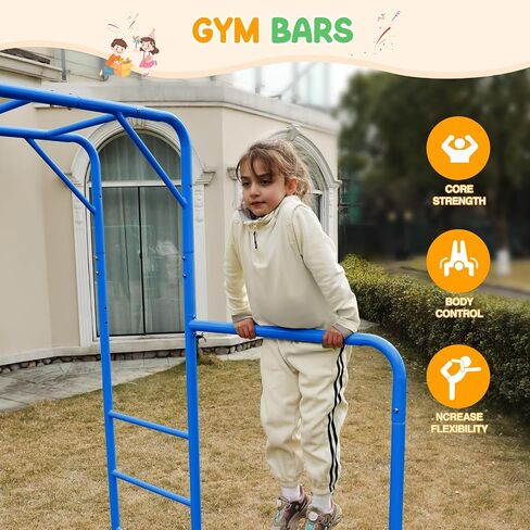 Outdoor Monkey Bar Set with Climbing Frame, Gymnastics bars, Playground Sets for Backyards, Metal Monkey Bars for Kids Age 3 and Up, Backyard Playground Set with Powder Coated Steel, Green in Saudi Arabia