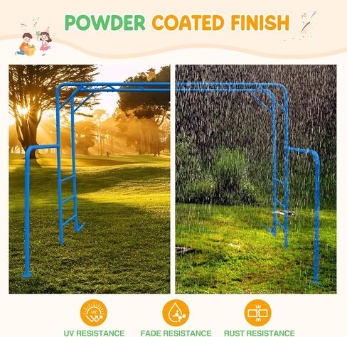 Outdoor Monkey Bar Set with Climbing Frame, Gymnastics bars, Playground Sets for Backyards, Metal Monkey Bars for Kids Age 3 and Up, Backyard Playground Set with Powder Coated Steel, Green in Saudi Arabia