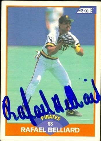 مستودع توقيعه 46362 Rafael Belliard Card Baseball Card Pittsburgh Pirates 1989 SCORE NO .379 in Saudi Arabia
