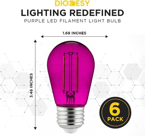 DIODESY- LED S14 String Black Light Presplication Bulb 2W (25W ما يعادلها) E26 قاعدة متوسطة قابلة للخلايا عتيقة الزجاج الملون لزخرفة الحفلات الإضاءة الفناء الفناء in Saudi Arabia