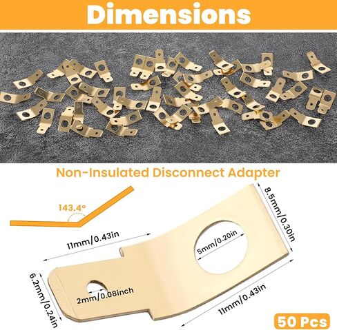 50pcs Solderless Quick Disconnect Adapters,1/4" Male Tab #10 Stud Spade Adapters, Non Insulated Wire Connectors,Brass Copper Wire Adapter,Ring Crimp Electrical Supply(Gold) in Saudi Arabia