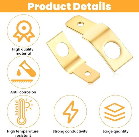 50pcs Solderless Quick Disconnect Adapters,1/4" Male Tab #10 Stud Spade Adapters, Non Insulated Wire Connectors,Brass Copper Wire Adapter,Ring Crimp Electrical Supply(Gold) in Saudi Arabia
