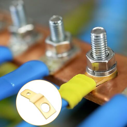 50pcs Solderless Quick Disconnect Adapters,1/4" Male Tab #10 Stud Spade Adapters, Non Insulated Wire Connectors,Brass Copper Wire Adapter,Ring Crimp Electrical Supply(Gold) in Saudi Arabia