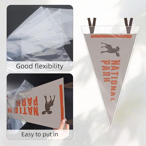 Klmnop 25 Pcs Soft Pennant Sleeve Bag, Clear Plastic Pennant Display Holder Top Load Frame, Polyethylene Case Holder for Sports Banner Protector 31.5" x 12.6"(Clear) in Saudi Arabia