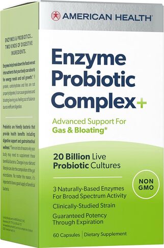 American Health Enzyme Probiotic Complex Plus, 20 Billion Microorganisms - Clinically Studied Strain - Advanced Support for Gas & Bloating* - Non-GMO - 30 Capsules, 30 Total Servings in Saudi Arabia
