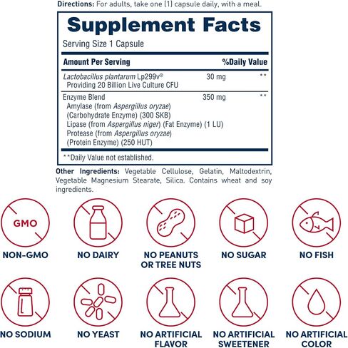 American Health Enzyme Probiotic Complex Plus, 20 Billion Microorganisms - Clinically Studied Strain - Advanced Support for Gas & Bloating* - Non-GMO - 30 Capsules, 30 Total Servings in Saudi Arabia