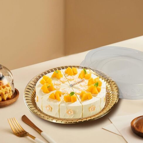 10.8 "صواني الطعام مع الأغطية [5 حزمة] ، حاملة فطيرة يمكن التخلص منها مع صواني حزب مستديرة واضحة لغطاء الكعك الكعك بوكي (5) in Kuwait