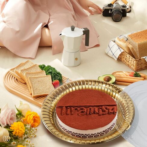 10.8 "صواني الطعام مع الأغطية [5 حزمة] ، حاملة فطيرة يمكن التخلص منها مع صواني حزب مستديرة واضحة لغطاء الكعك الكعك بوكي (5) in Kuwait