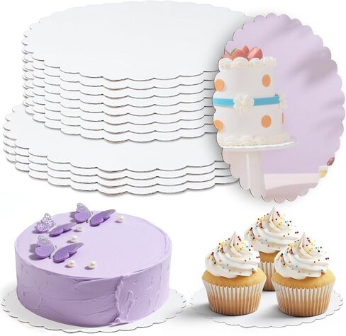 12 PCS White Cake Boards, 12 and 10 inch Food Grade Round Cardboard Base for Cakes DIY, Scalloped Edge Circles Disposable Oil-proof Cake Plate for Pizza, Dessert, Baking, Wedding, Birthday in Saudi Arabia