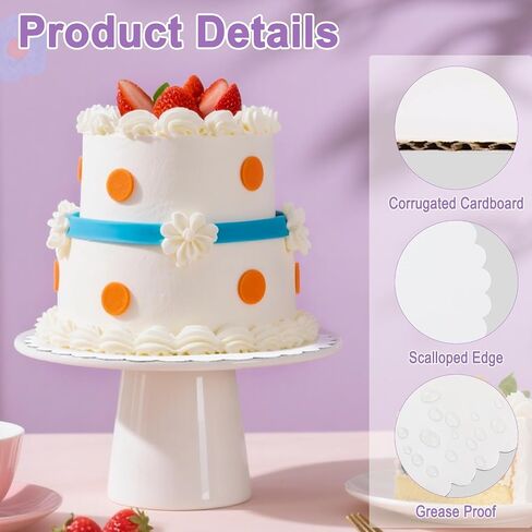 12 PCS White Cake Boards, 12 and 10 inch Food Grade Round Cardboard Base for Cakes DIY, Scalloped Edge Circles Disposable Oil-proof Cake Plate for Pizza, Dessert, Baking, Wedding, Birthday in Saudi Arabia