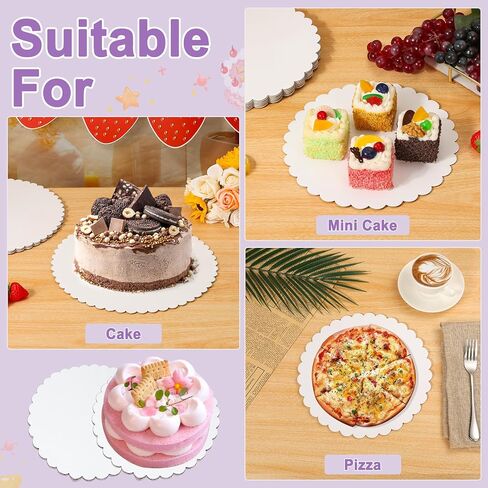12 PCS White Cake Boards, 12 and 10 inch Food Grade Round Cardboard Base for Cakes DIY, Scalloped Edge Circles Disposable Oil-proof Cake Plate for Pizza, Dessert, Baking, Wedding, Birthday in Saudi Arabia