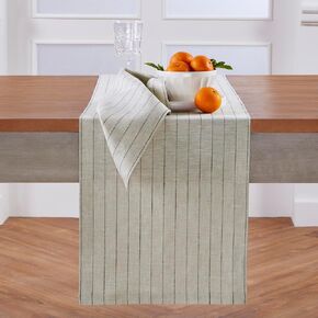 Solino Home Linen Table Table Runner 90 Inted - Pinstripe ، 100 ٪ Linen Pure Natural و Whit in Kuwait