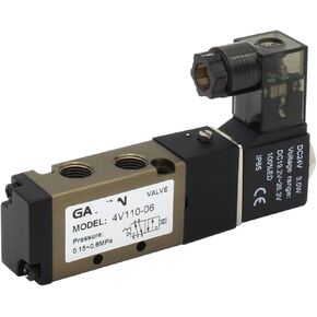 4V110-06 5 Way 2 Position 1/8inch Pneumatic Solenoid Valve DC 24V DC 12V AC 110V AC220V With 4mm 6mm 8mm Fitting 1Pcs(6mm fittings-03,4V110-06 DC12V) in Kuwait