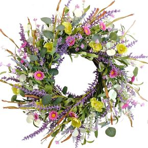 idyllic 20 Inches Autumn Front Door Wreath, Yellow and White Daisies Flowers, Ear of Wheat, Green and Spring Leaves Wreath for Front Door in Saudi Arabia