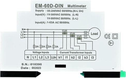 يحتوي مقياس EM-XXD-DIN الرقمي على 3 C.T ثلاث طور Volt (L-L) (L-N) عرض تسلسل تردد AMPERE 1PCs (60D (1-63A)) in Saudi Arabia