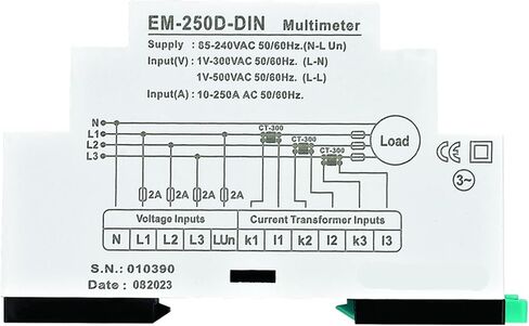 يحتوي مقياس EM-XXD-DIN الرقمي على 3 C.T ثلاث طور Volt (L-L) (L-N) عرض تسلسل تردد AMPERE 1PCs (60D (1-63A)) in Saudi Arabia