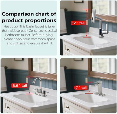 BARROCK Waterfall Bathroom Faucets with Sprayer, Modern Pull Down/Out Bathroom Sink Faucet with Celsius Digital Temperature Display, Height Adjustable Basin Mixer Tap No Battery Needed, Matte Black in Saudi Arabia