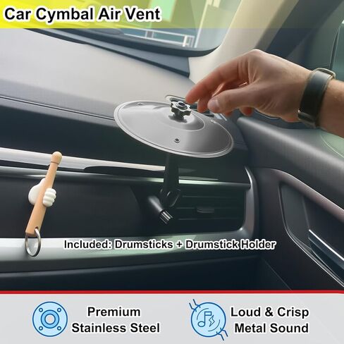Car Crash Cymbal with Free Drumstick & Holder - Clip-On Mini Drum Cymbal for Car Air Vent, Fun Musical Accessory for Drivers, No Tools Needed, Fits All Vehicles (Silver, 1PC) in Kuwait