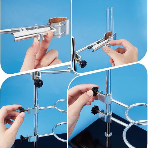 OLYCRAFT مجموعة دعم حامل درجة المختبر مع قاعدة مطلية (8.3 × 5.4 بوصة) قضيب (الطول 13.8 بوصة) 2 حلقتين معوجتين مشبك قارورة واحد فك معوجة واحد ومشبك إصبع مختبر واحد in Kuwait