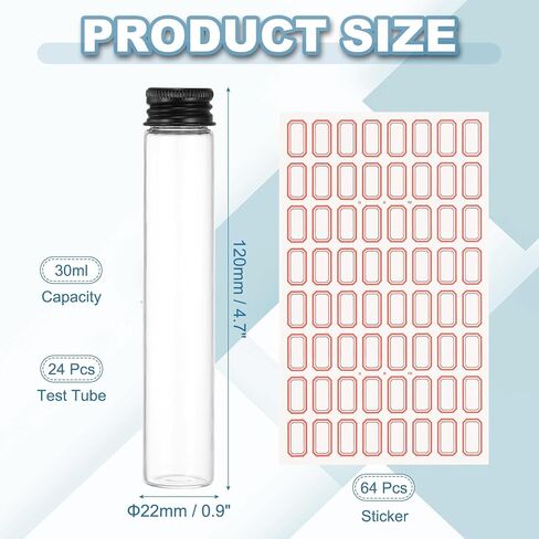 أنابيب اختبار Patikil 30mL مع أغطية ، 24 مساءً 22x120 مم حاويات أنبوب اختبار مسطح مسطحة مع غطاء بلاستيكي لحفلة حزب الحفلات بحمامات تخزين الملح العلمي (أسود) in Kuwait