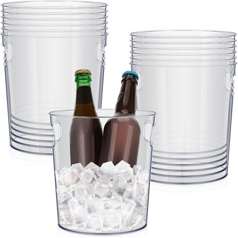 Tessco 12 Pcs Plastic Ice Buckets Clear Large Champagne Wine Cooler Bucket with Handle Portable Drinks Beverage Tubs Chiller Bin for Party Bar Wedding Beer Bottle(2.7L/2.8Quart) in Saudi Arabia