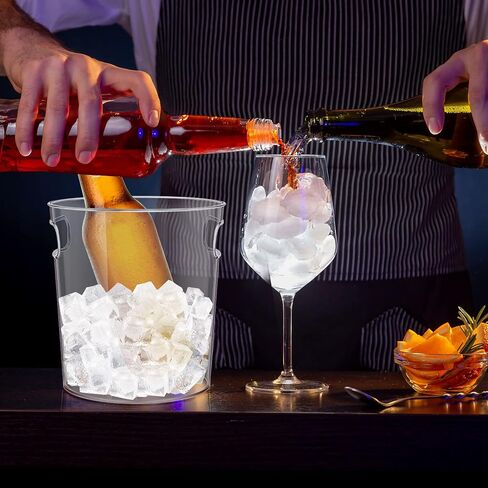 Tessco 12 Pcs Plastic Ice Buckets Clear Large Champagne Wine Cooler Bucket with Handle Portable Drinks Beverage Tubs Chiller Bin for Party Bar Wedding Beer Bottle(2.7L/2.8Quart) in Saudi Arabia