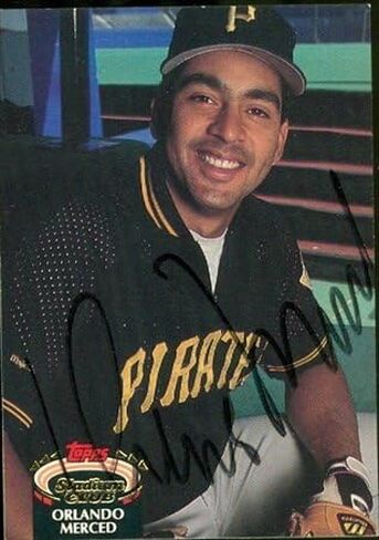 Autograph Warehouse 46890 Orlando Merced Autographed Baseball Card Pittsburgh Pirates 1992 Topps Stadium Club No .134 in Saudi Arabia