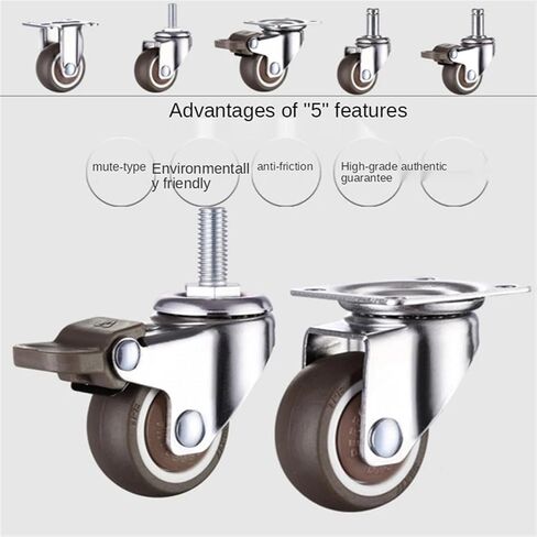1/1.25/1.5/2 Inch Furniture Casters Wheels Rubber Swivel Castor Trolley with Brake 1Pcs(E,1.0 inch) in Saudi Arabia