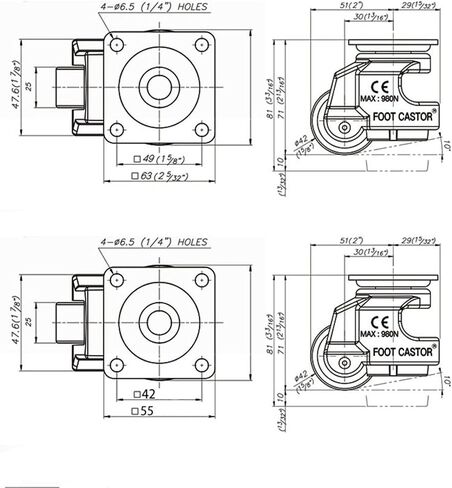4Pcs Heavy Duty Nylon Level Adjustment Caster GD-40F Industrial Roller Wheel Leveling Caster(49x49mm) in Saudi Arabia