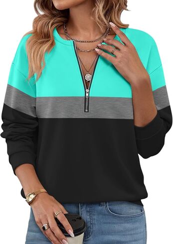Womens Sweatshirts Half Zip Fleece Pullover Tops Color Block Quarter Zipper Hoodies Fall Winter Clothes in Kuwait