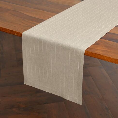 Solino Home Linen Table Table Runner 90 Inted - Pinstripe ، 100 ٪ Linen Pure Natural و Whit in Kuwait