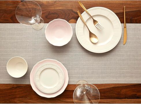 Solino Home Linen Table Table Runner 90 Inted - Pinstripe ، 100 ٪ Linen Pure Natural و Whit in Kuwait