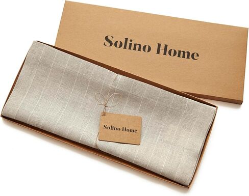 Solino Home Linen Table Table Runner 90 Inted - Pinstripe ، 100 ٪ Linen Pure Natural و Whit in Kuwait