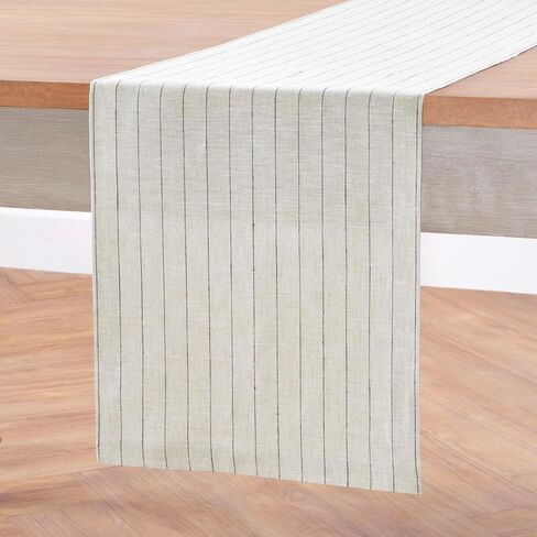 Solino Home Linen Table Table Runner 90 Inted - Pinstripe ، 100 ٪ Linen Pure Natural و Whit in Kuwait