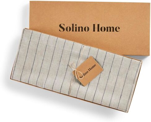 Solino Home Linen Table Table Runner 90 Inted - Pinstripe ، 100 ٪ Linen Pure Natural و Whit in Kuwait