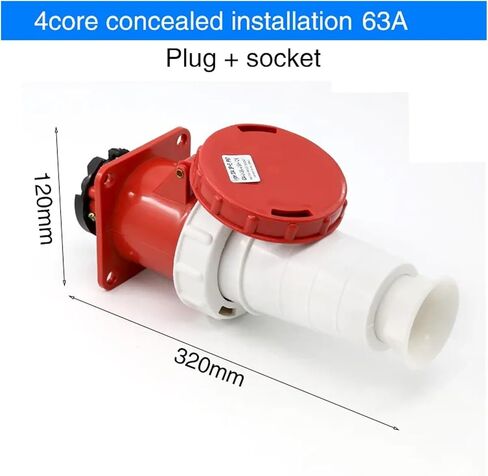 Waterproof Industrial Aviation Plug and Socket Connector 3-pin 4-pin 5-pin 63A Concealed Aviation Docking(4 Core Red) in Saudi Arabia