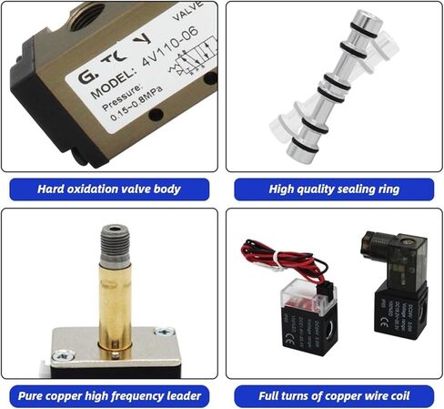 4v110-06 5 Way 2 الموضع 1/8inch الصمام الملف اللولبي الهوائي DC 24V DC 12V AC 110V AC220V مع 4 مم 6 مم 8 مم 1PC (تركيبات 6 مم-03،4V110-06 DC12V) in Saudi Arabia