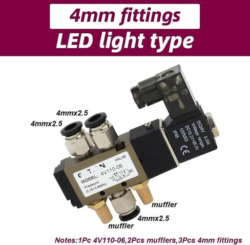 4v110-06 5 Way 2 الموضع 1/8inch الصمام الملف اللولبي الهوائي DC 24V DC 12V AC 110V AC220V مع 4 مم 6 مم 8 مم 1PC (تركيبات 6 مم-03،4V110-06 DC12V) in Saudi Arabia