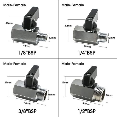 Brass Ball Valve 1/8 Quot; 1/4 Quot; 3/8 Quot; 1/2 Quot; BSP Threaded Mini Male To Female Air Compressor Water Gas Oil Shut Off Valve 1Pcs(Male To Female,1/8 Inch) in Saudi Arabia
