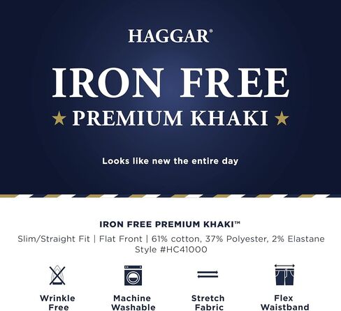 بنطلون رجالي من Haggar كاجوال عالي الجودة بدون حديد كاكي كلاسيكي ذو طيات أمامية قابلة للتوسيع للخصر in Saudi Arabia