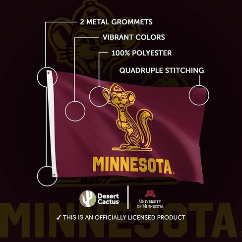 Desert Cactus University of Minnesota UM Flag - 3 × 5 أقدام لافتة GoPhers الذهبية ، النسيج المتين الداخلي/الخارجي ، تصميم البوليستر 100 ٪ (النمط Z) in Kuwait