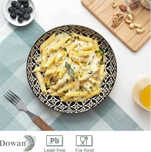 Dowan 8.5 "المعكرونة النابضة بالحياة والسلطة والشوربة التي تقدم الأوعية الأوعية من 4 ، منقوش من الخزف الخزفي الكبير ، الميكروويف ، الفرن وغسالة الصحون آمنة ، بونيتا تصميم مثالي لتناول الطعام اليومي ، التجمعات العائلية ، الحفلات in Kuwait