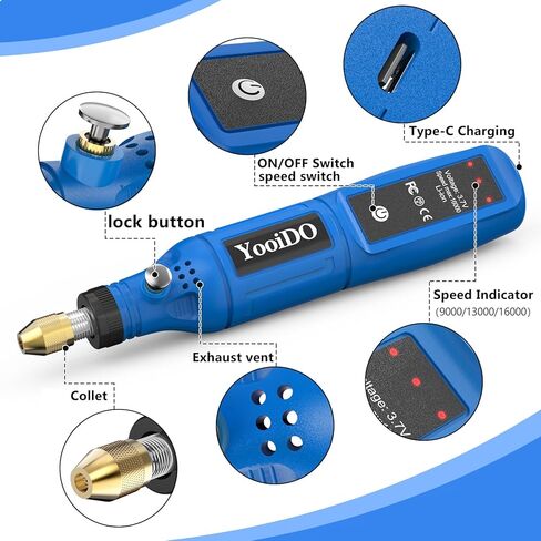 Mini Cordless Rotary ، الحفر المصغرة ، 3 سرعات 3.7 فولت مجموعة قابلة للشحن مع 42 ملحقات ، 16000 دورة في الدقيقة أداة الطاقة متعددة الأغراض للبلدان ، التلميع ، الطحن ، الحفر ، النقش ، الحرف اليدوية DIY (الأزرق) in Saudi Arabia