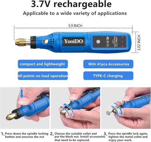 Mini Cordless Rotary ، الحفر المصغرة ، 3 سرعات 3.7 فولت مجموعة قابلة للشحن مع 42 ملحقات ، 16000 دورة في الدقيقة أداة الطاقة متعددة الأغراض للبلدان ، التلميع ، الطحن ، الحفر ، النقش ، الحرف اليدوية DIY (الأزرق) in Saudi Arabia