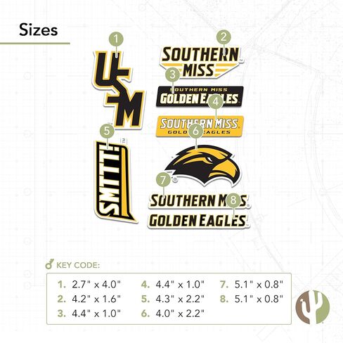 Desert Cactus University of Southern Mississippi Sticker USM Golden Eagles Vinyl Scals Laptop Gater Bottle Scrapbook T2 (Type 2-2) in Kuwait