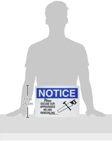 Brady 126934 Construction Site Sign, Legend "Please Excuse Our Appearance We Are Remodeling", 10" Height, 14" Width, Black and Blue on White in Saudi Arabia