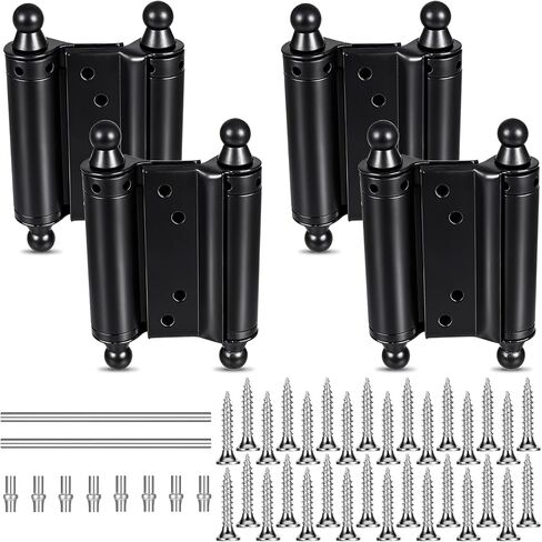 Double Action Spring Hinges, 4 Pack Self Closing Door Hinges 3" Black Stainless Steel Hinge with Adjusting Pins and Screws for Saloon Cafe Pub Bar Swinging Fence in Saudi Arabia